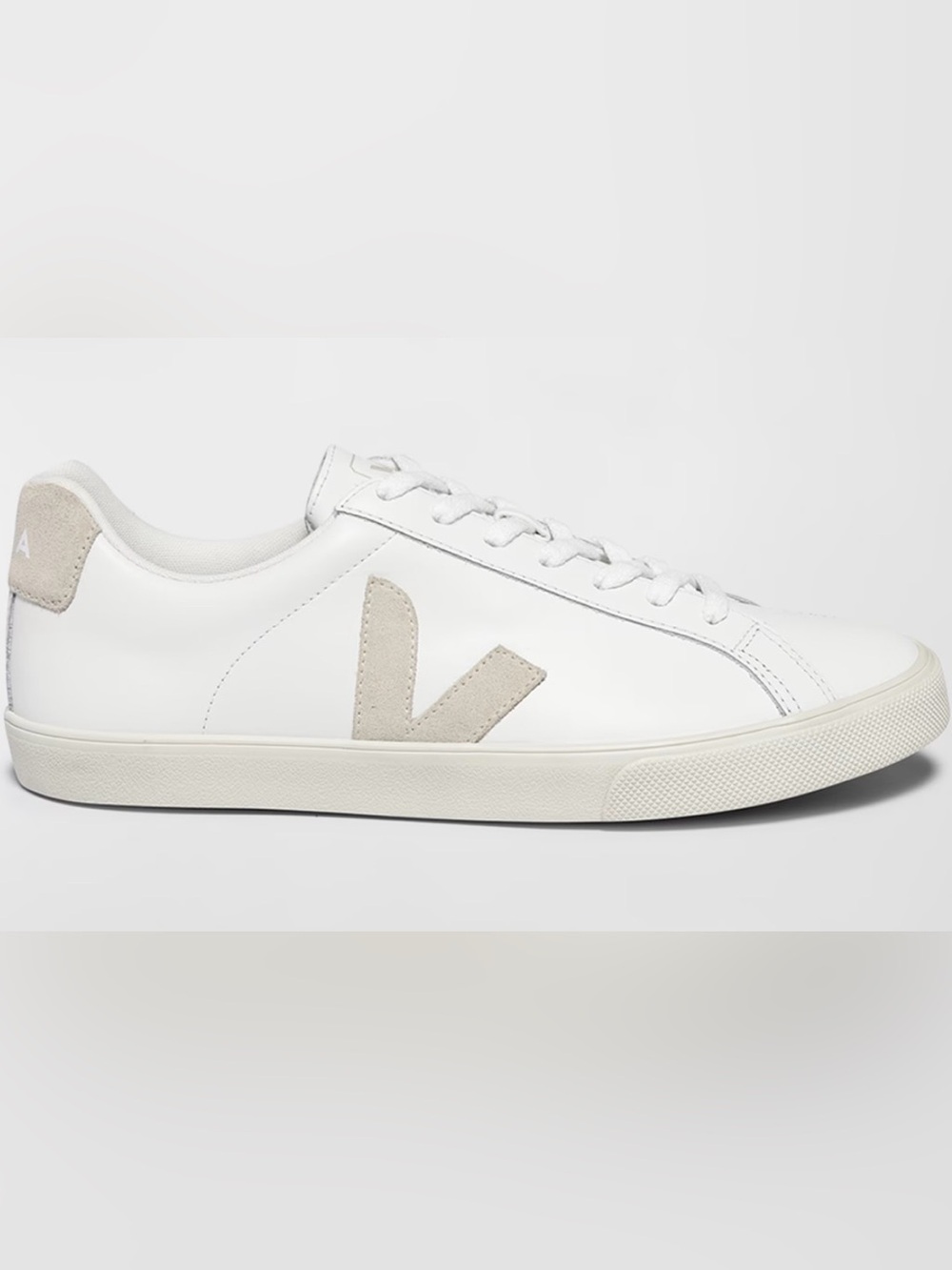 Veja White Leather Sneakers with Taupe Suede V